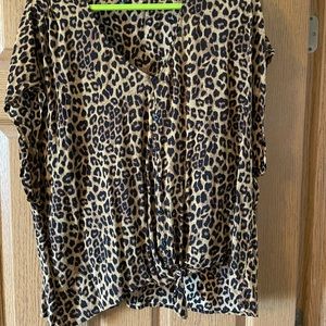 Leopard print button up top
